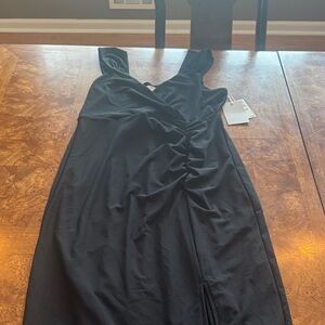 Black Sleeveless Ruched V-Neck Dress -  Women